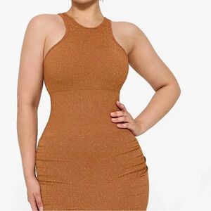 Popilush Chocolate Shapewear Metallic Sculpting Dress